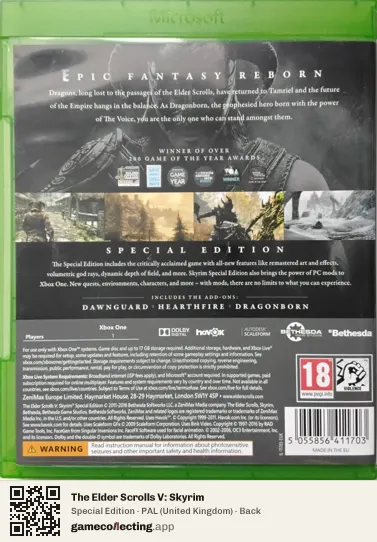 The Elder Scrolls V: Skyrim Xbox One, United Kingdom box back