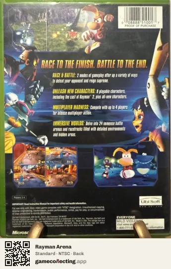 Rayman Arena Xbox, NTSC box back