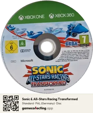 Sonic & All-Stars Racing Transformed Xbox 360, PAL disc