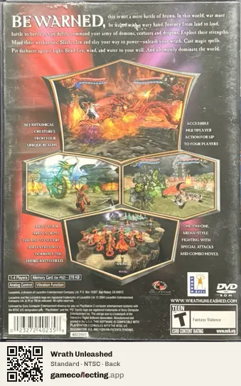 Wrath Unleashed PlayStation 2, NTSC box back