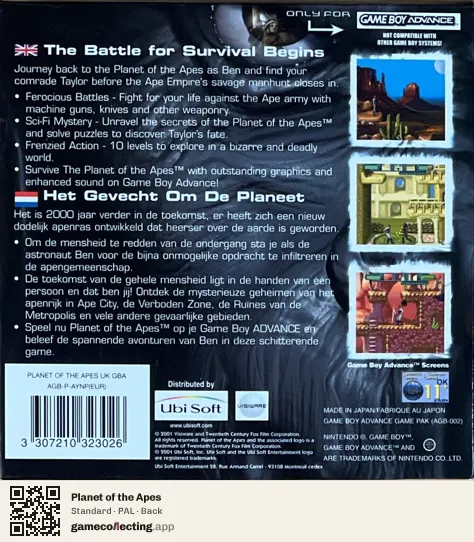 Planet of the Apes Game Boy Advance, PAL box back