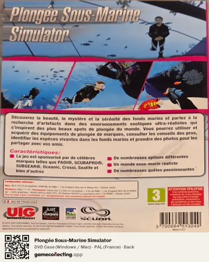 Plongée Sous-Marine Simulator Computer, France box back