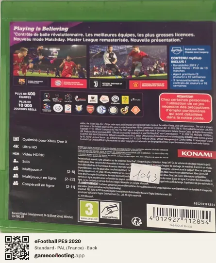 eFootball PES 2020 Xbox One, France box back