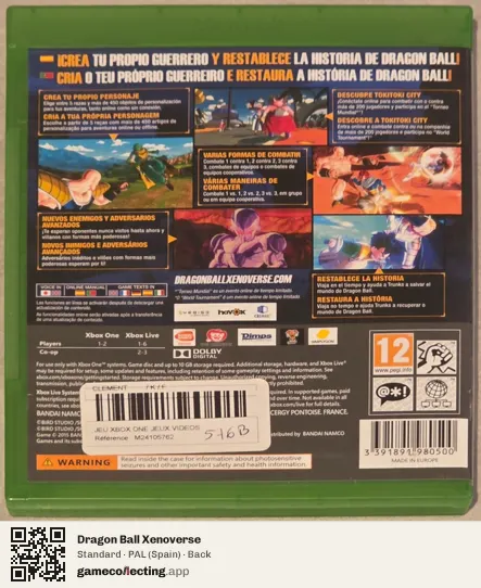 Dragon Ball Xenoverse Xbox One, Spain box back