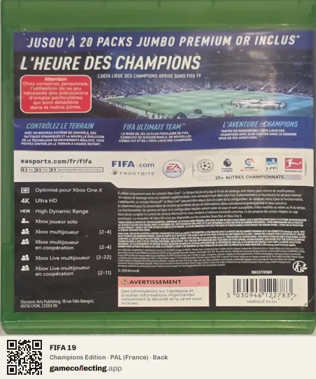 FIFA 19 Xbox One, France box back