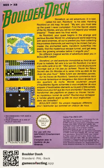 Boulder Dash Nintendo Entertainment System, PAL box back