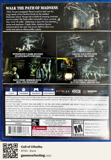Call of Cthulhu PlayStation 4, NTSC box back