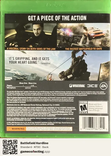 Battlefield Hardline Xbox One, NTSC box back