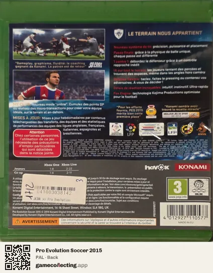 Pro Evolution Soccer 2015 Xbox One, PAL box back