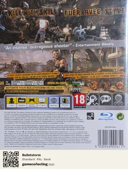 Bulletstorm PlayStation 3, PAL box back
