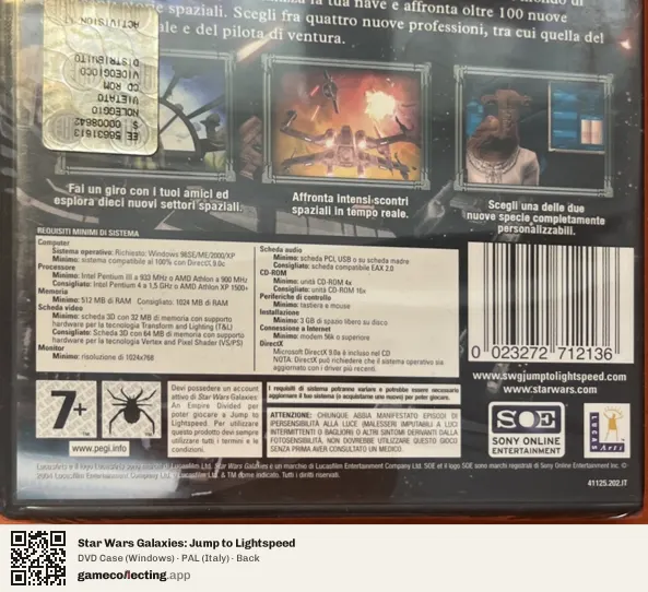 Star Wars Galaxies: Jump to Lightspeed Computer, Italy box back