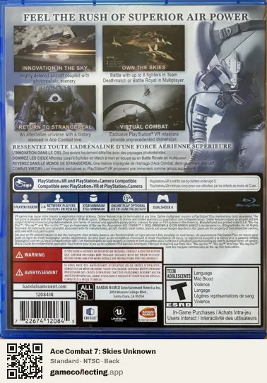 Ace Combat 7: Skies Unknown PlayStation 4, NTSC box back