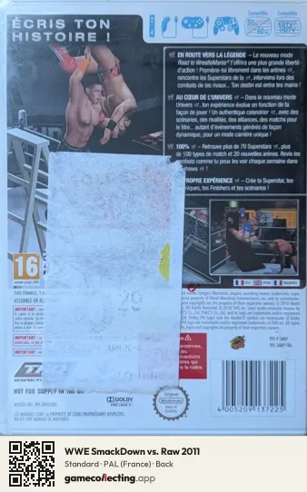WWE SmackDown vs. Raw 2011 Nintendo Wii, France box back