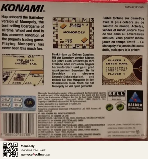 Monopoly Game Boy, PAL box back