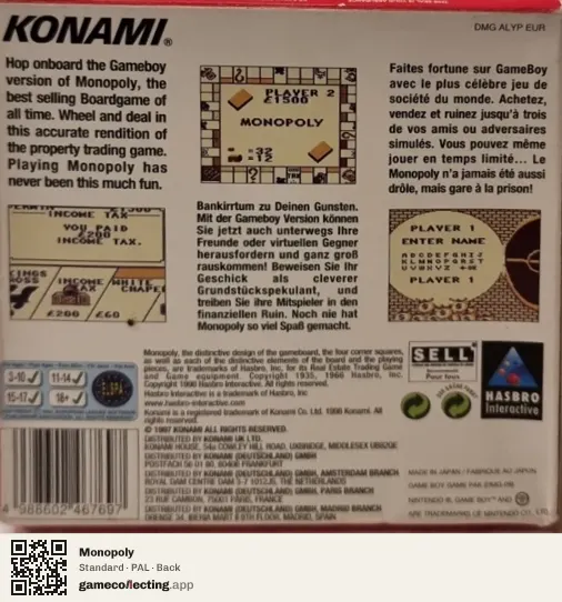 Monopoly Game Boy, PAL box back