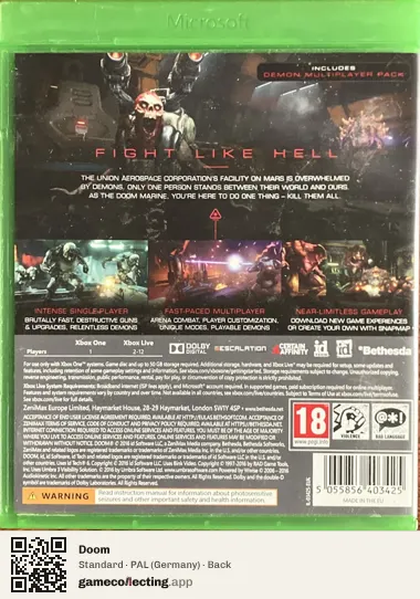 Doom Xbox One, Germany box back