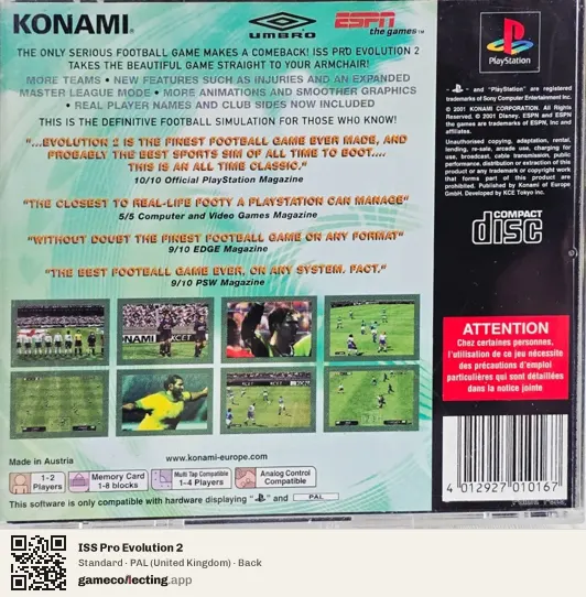 ISS Pro Evolution 2 PlayStation, United Kingdom box back