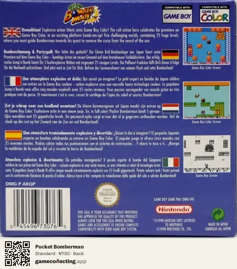 Pocket Bomberman Game Boy Color, NTSC box back