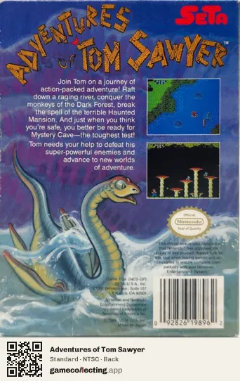 Adventures of Tom Sawyer Nintendo Entertainment System, NTSC box back