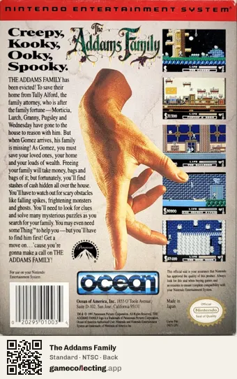 The Addams Family Nintendo Entertainment System, NTSC box back