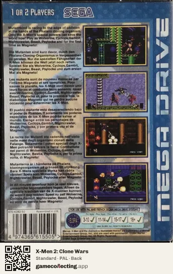 X-Men 2: Clone Wars Sega Mega Drive / Genesis, PAL box back