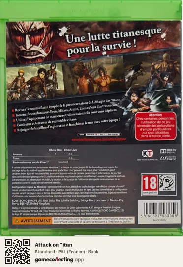 Attack on Titan Xbox One, France box back