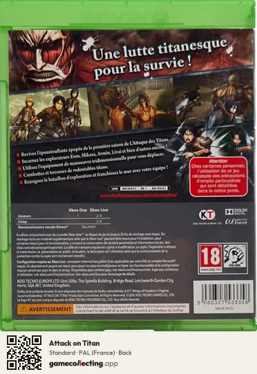 Attack on Titan Xbox One, France box back