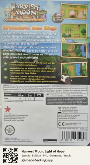 Harvest Moon: Light of Hope Nintendo Switch, Germany box back