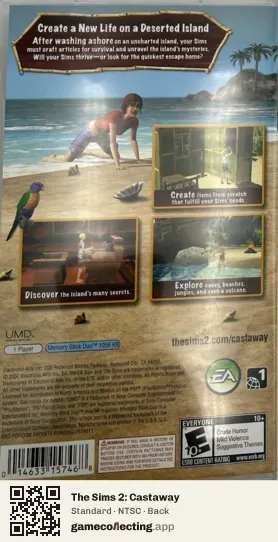 The Sims 2: Castaway PlayStation Portable, NTSC box back