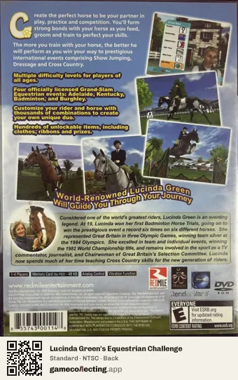 Lucinda Green's Equestrian Challenge PlayStation 2, NTSC box back