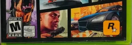 Grand Theft Auto V, the ESRB box on its front