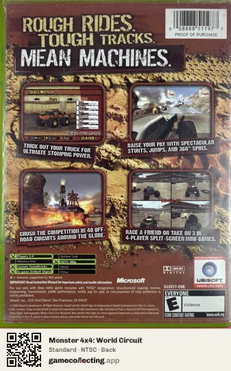Monster 4x4: World Circuit Xbox, NTSC box back
