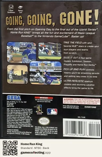 Home Run King Nintendo GameCube, NTSC box back