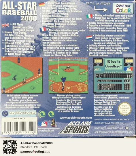 All-Star Baseball 2000 Game Boy Color, PAL box back