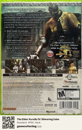 The Elder Scrolls IV: Shivering Isles Xbox 360, NTSC box back
