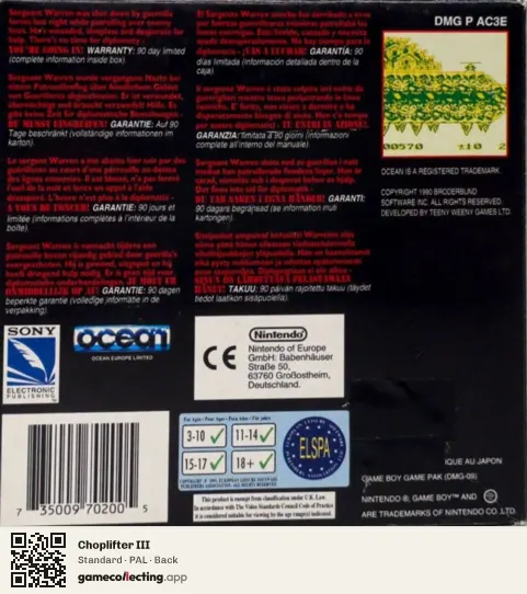 Choplifter III Game Boy, PAL box back