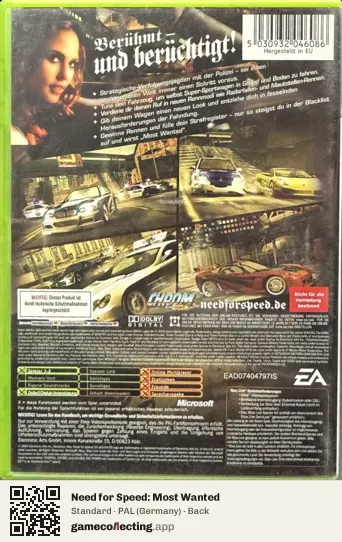 Need for Speed: Most Wanted Xbox, Germany box back