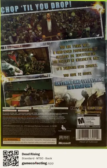 Dead Rising Xbox 360, NTSC box back