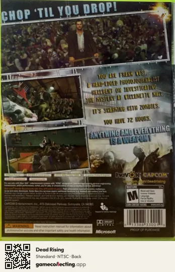 Dead Rising Xbox 360, NTSC box back