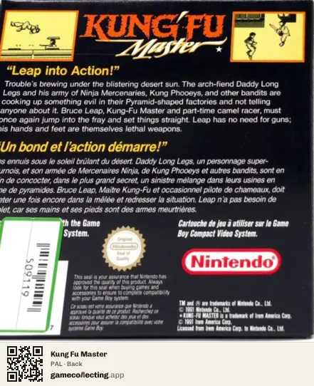 Kung Fu Master Game Boy, PAL box back
