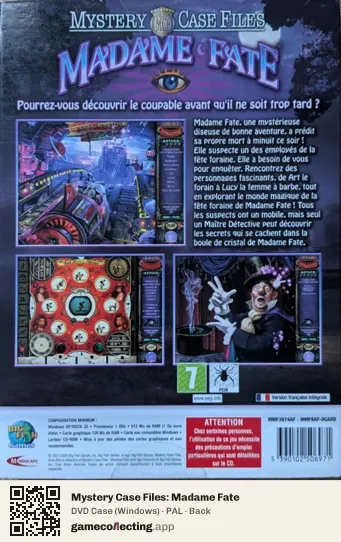 Mystery Case Files: Madame Fate Computer, PAL box back