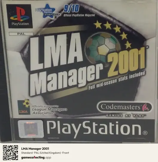 LMA Manager 2001 PlayStation, United Kingdom box front