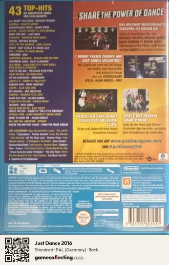 Just Dance 2016 Nintendo Wii U, Germany box back