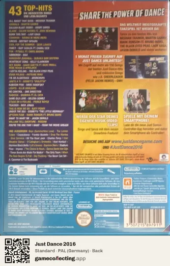 Just Dance 2016 Nintendo Wii U, Germany box back