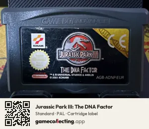 Jurassic Park III: The DNA Factor Game Boy Advance, PAL cartridge label