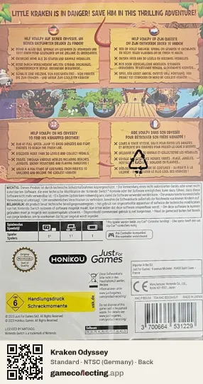 Kraken Odyssey Nintendo Switch, Germany box back
