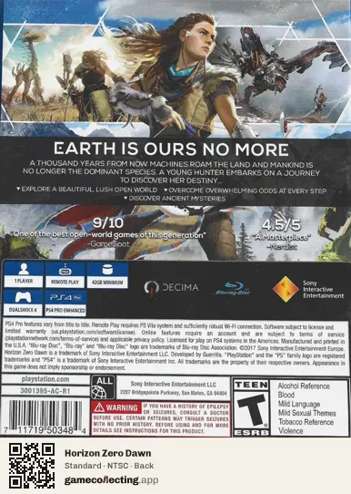 Horizon Zero Dawn PlayStation 4, NTSC box back