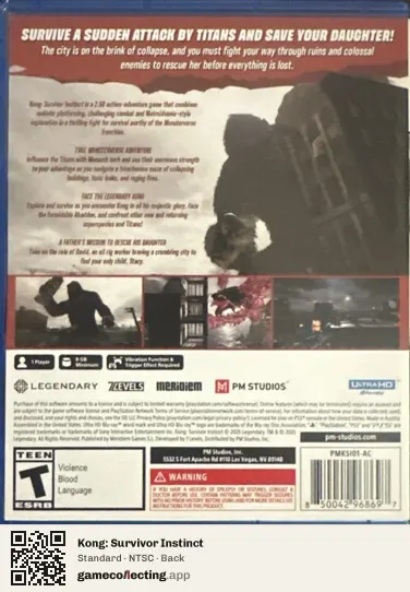 Kong: Survivor Instinct PlayStation 5, NTSC box back