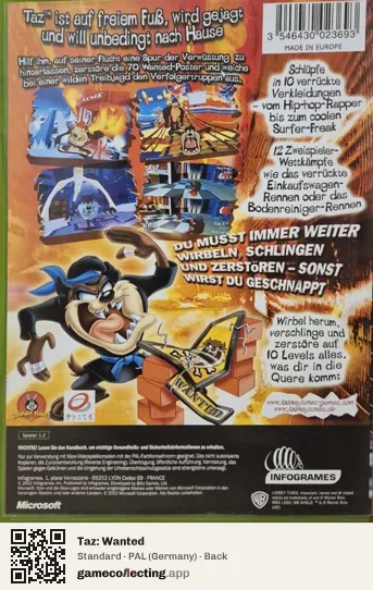 Taz: Wanted Xbox, Germany box back