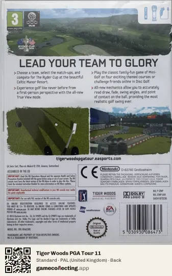 Tiger Woods PGA Tour 11 Nintendo Wii, United Kingdom box back